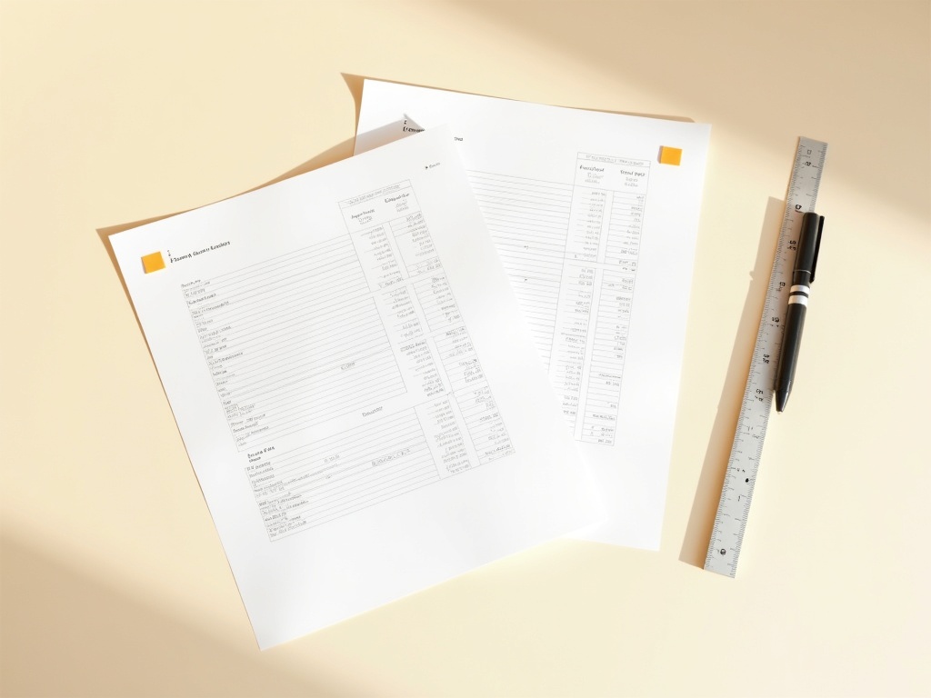 Kostenblätter und Lineal auf Papier – Grundlage der anrechenbaren Kosten